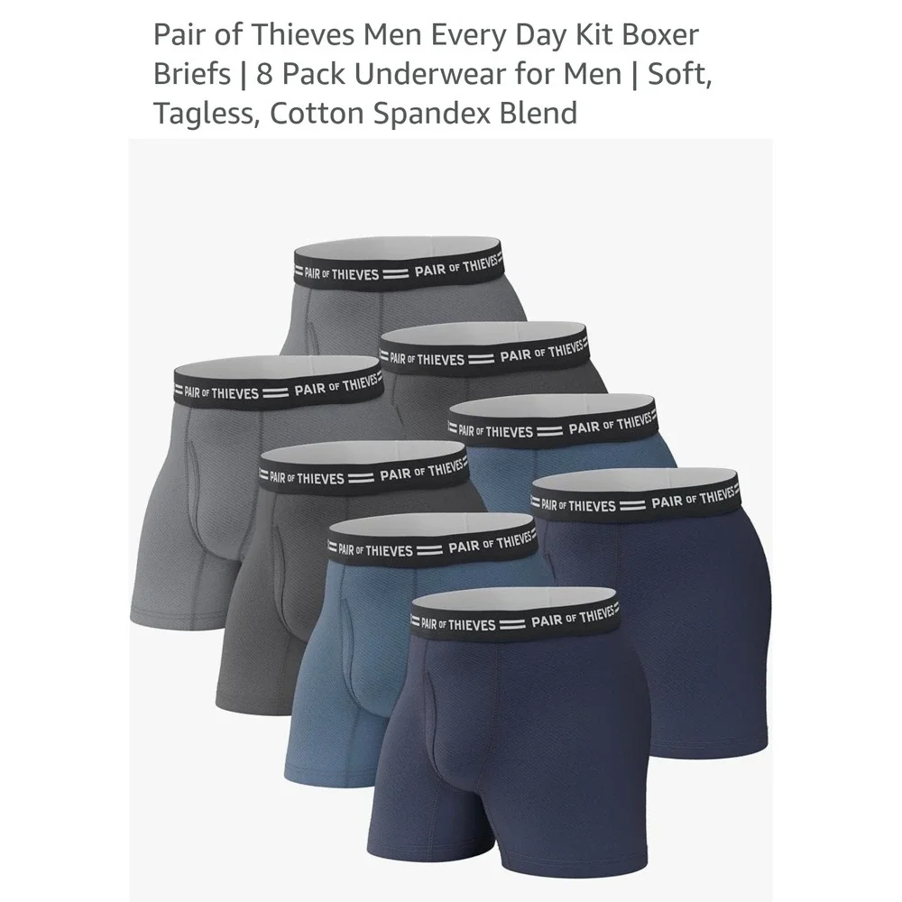 Pair of Thieves Men Every Day Kit Boxer Briefs 8 Pack Blue Grey L